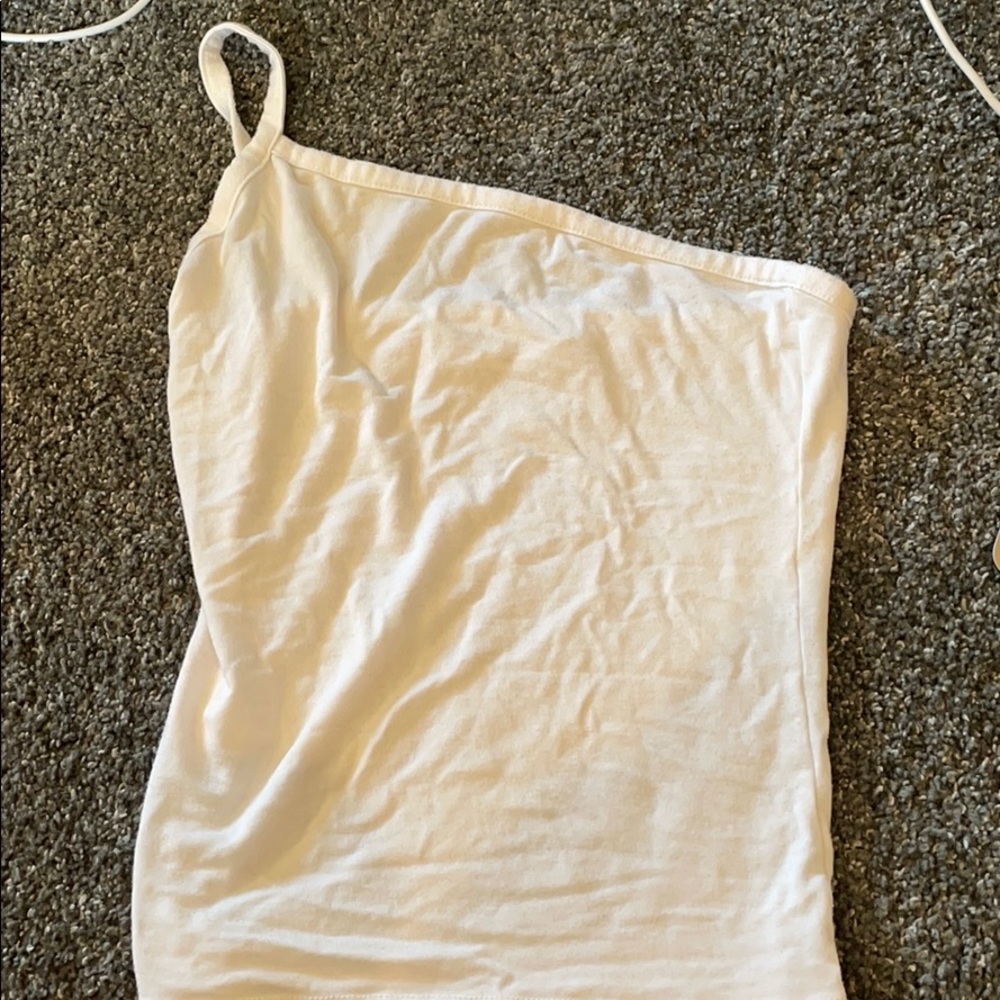 one shoulder white tank